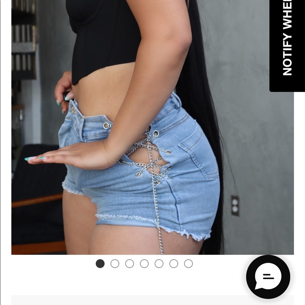 denim shorts with chain detailing